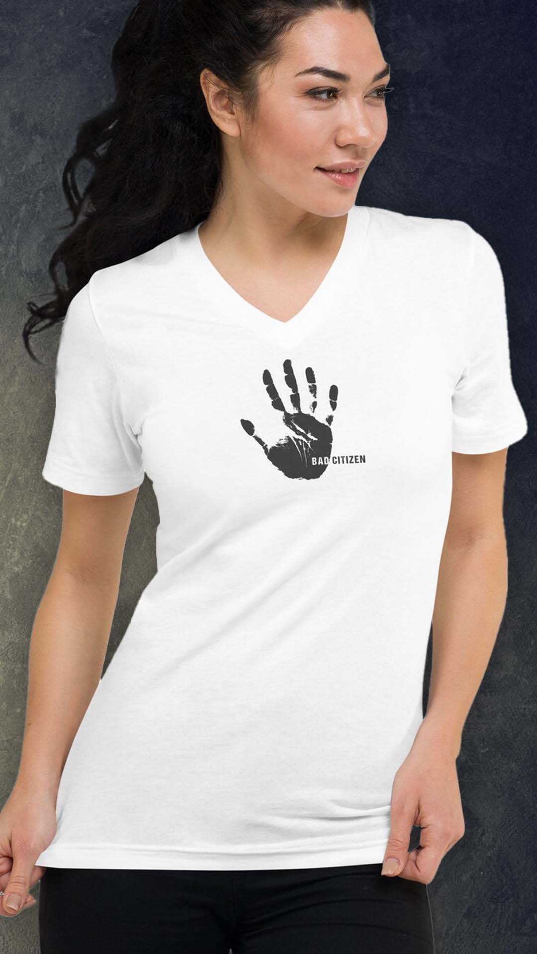Hand-Shirt-Model-NWhite-001 Bad Citizen White Graphic T-Shirt - Image 1